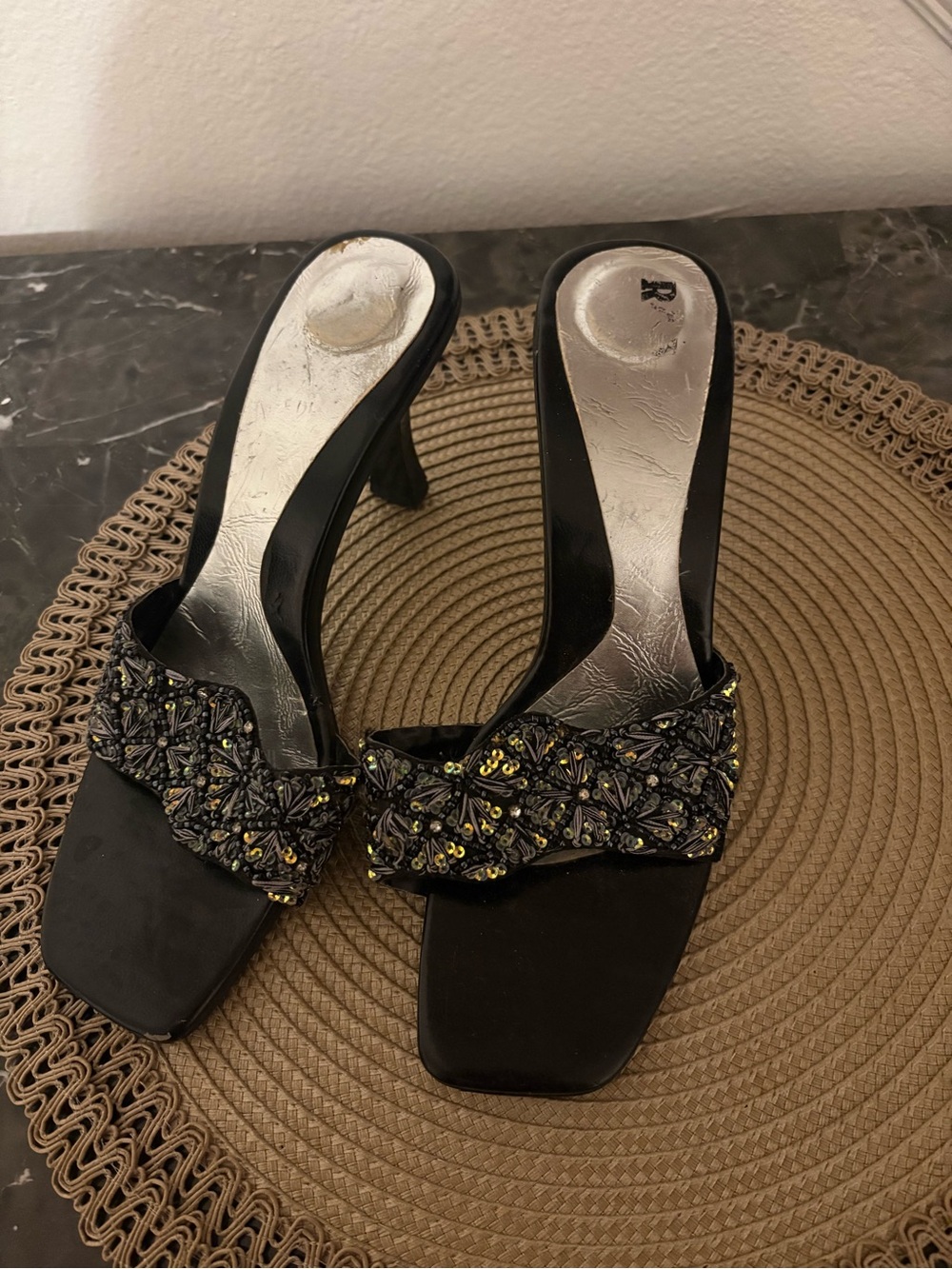 Black Embellished Slide Heel for Women